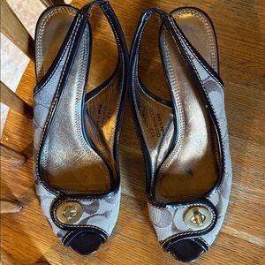 Coach Women's Black and Gold Peep Toe Heels
